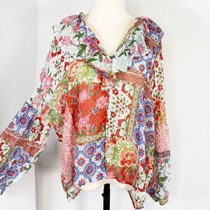ZARA | Patchwork Jacquard Floral Print Chiffon Ruffle | Sz M